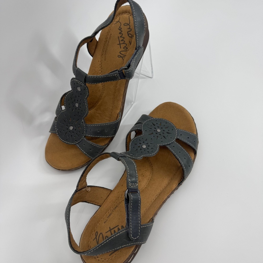 Natural Soul Naturalizer Womens All-Thru Comfort Sandals Blue Gray T-Strap 8M - Picture 2 of 12